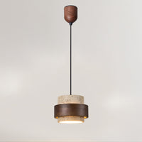 WOMO Travertine Wood Drum Pendant Light - WM3108