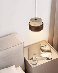 WOMO Travertine Wood Drum Pendant Light - WM3108