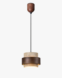 WOMO Travertine Wood Drum Pendant Light - WM3108
