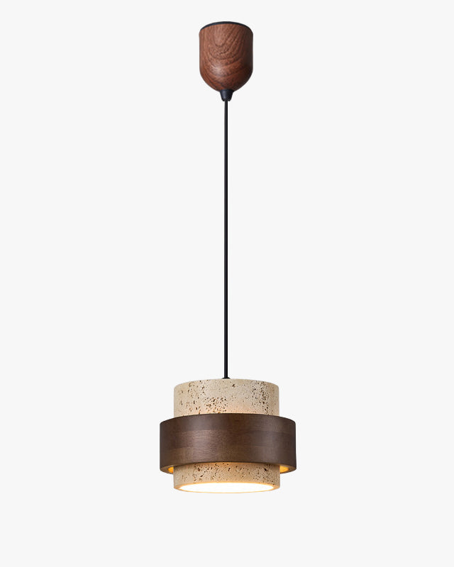 WOMO Travertine Wood Drum Pendant Light - WM3108