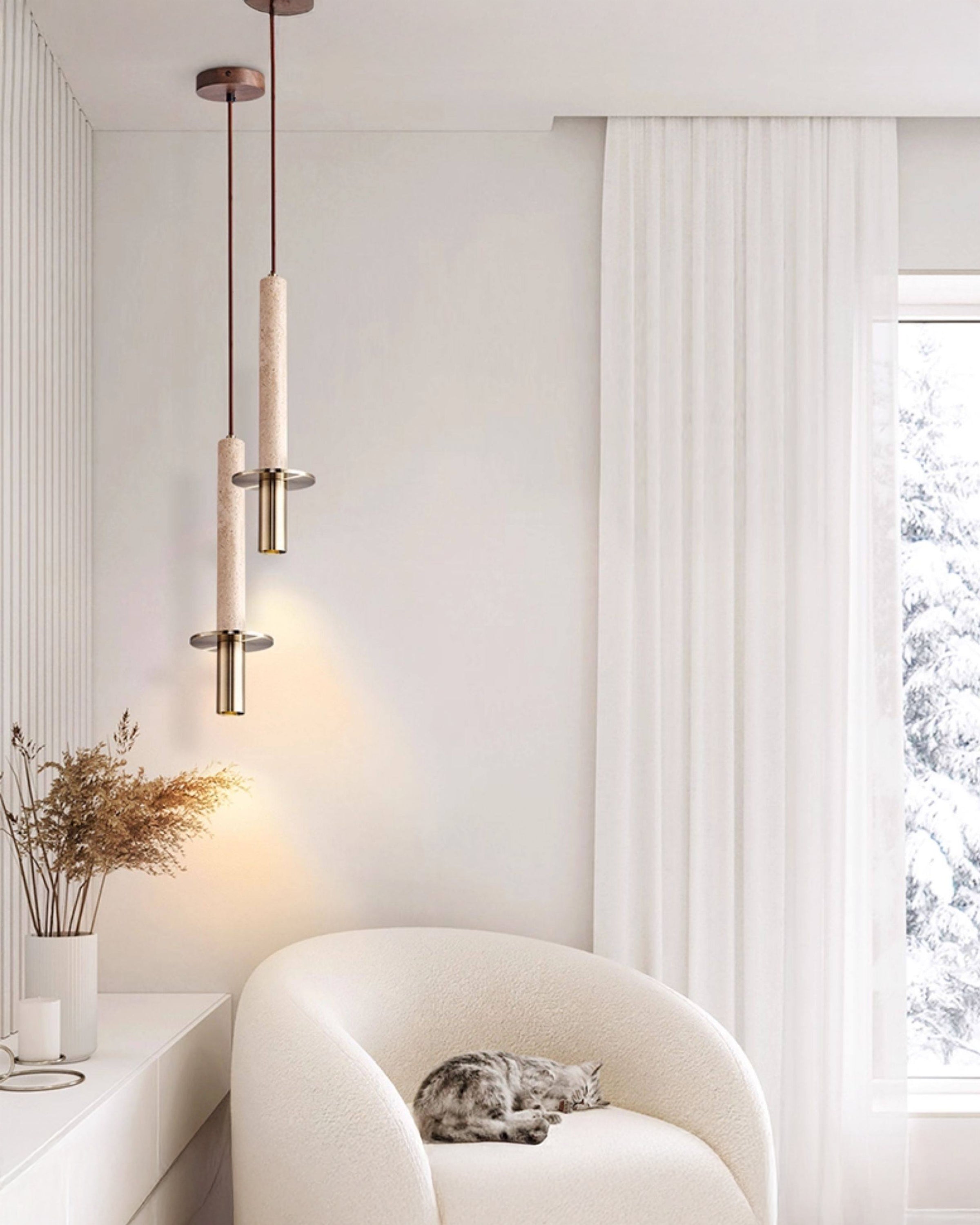 WOMO Travertine Long Cylinder Pendant Light - WM3110