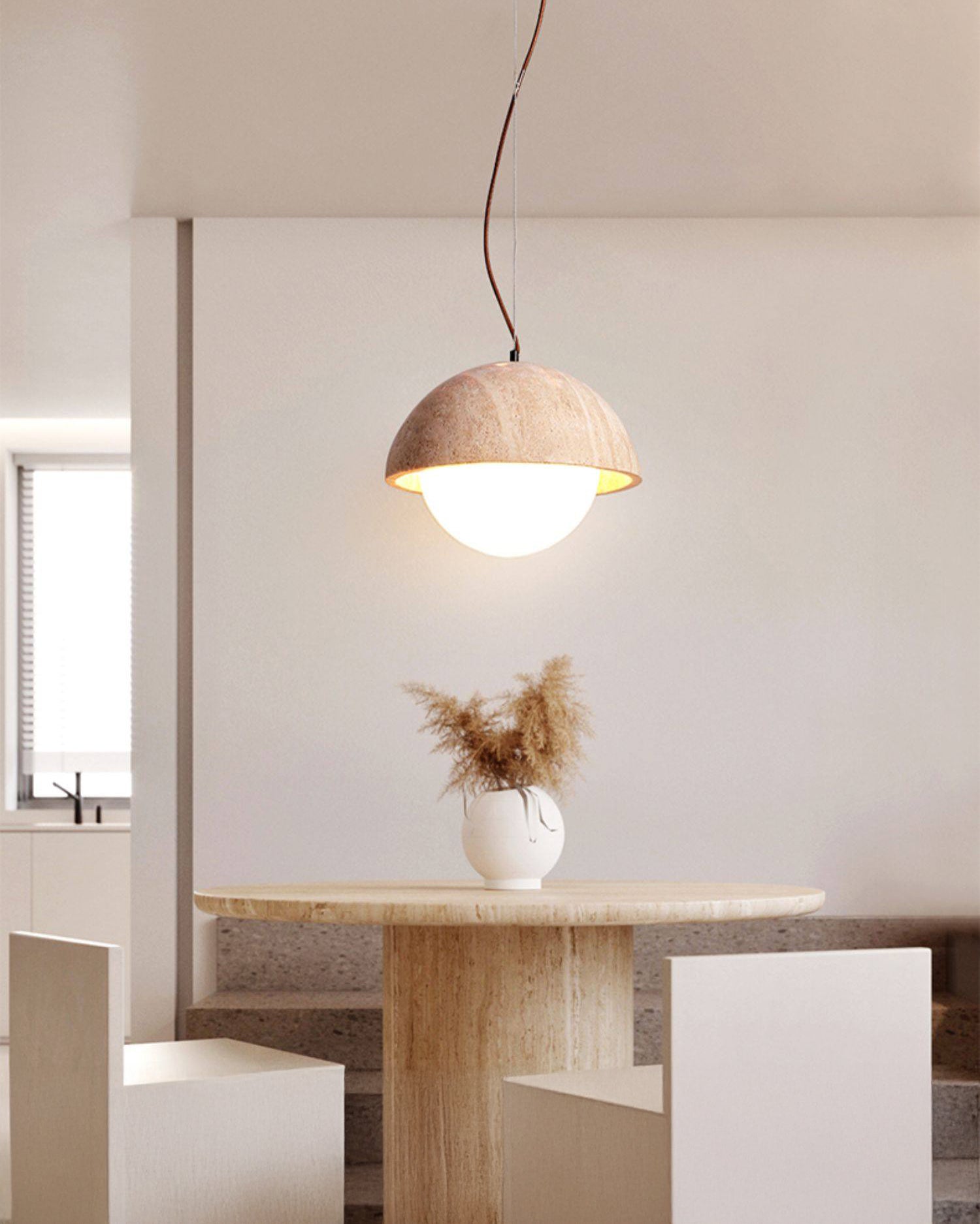 WOMO Natural Travertine Dome Pendant Light - WM3111