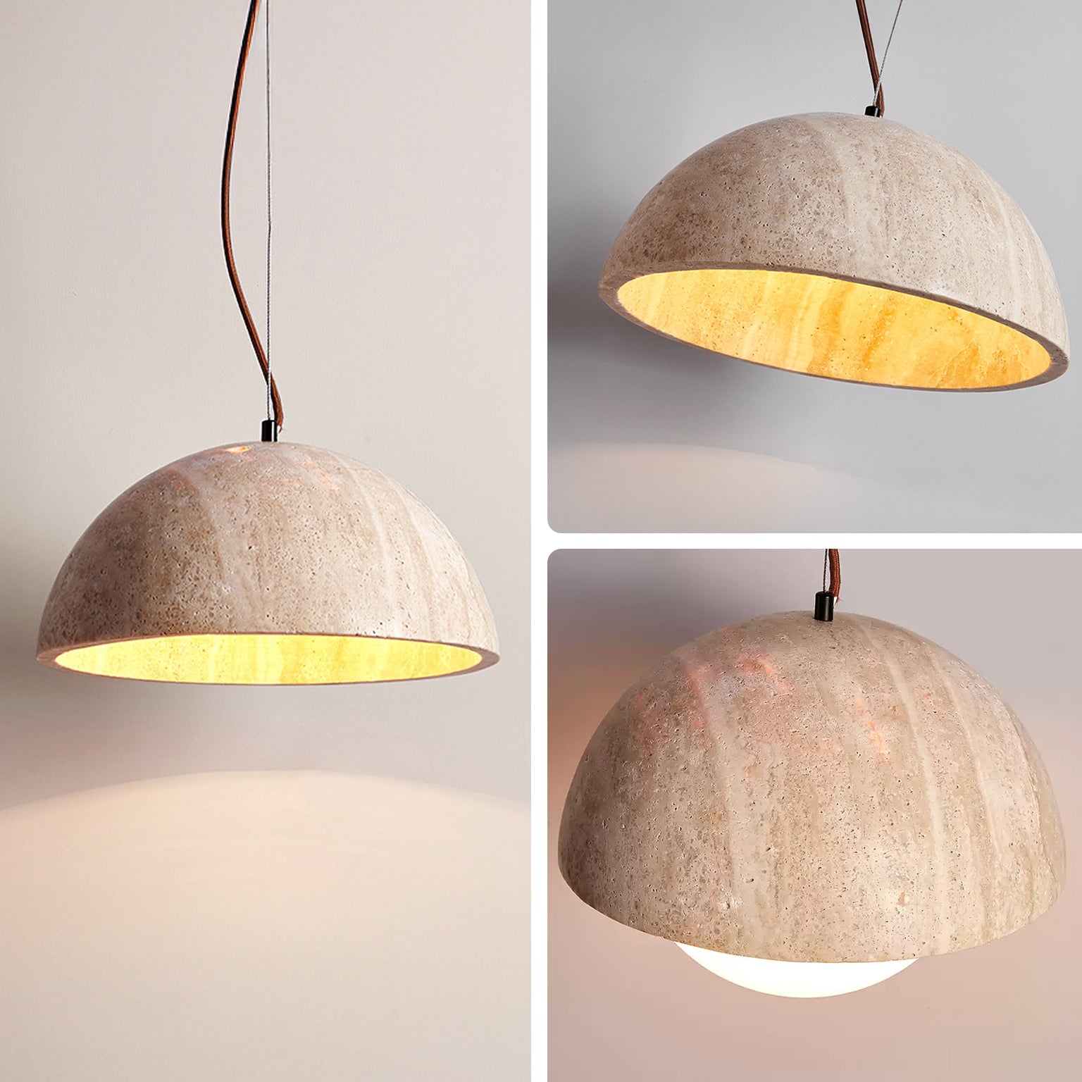 WOMO Natural Travertine Dome Pendant Light - WM3111
