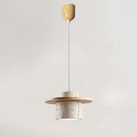WOMO Travertine Wood Cylinder Pendant Light-WM3116