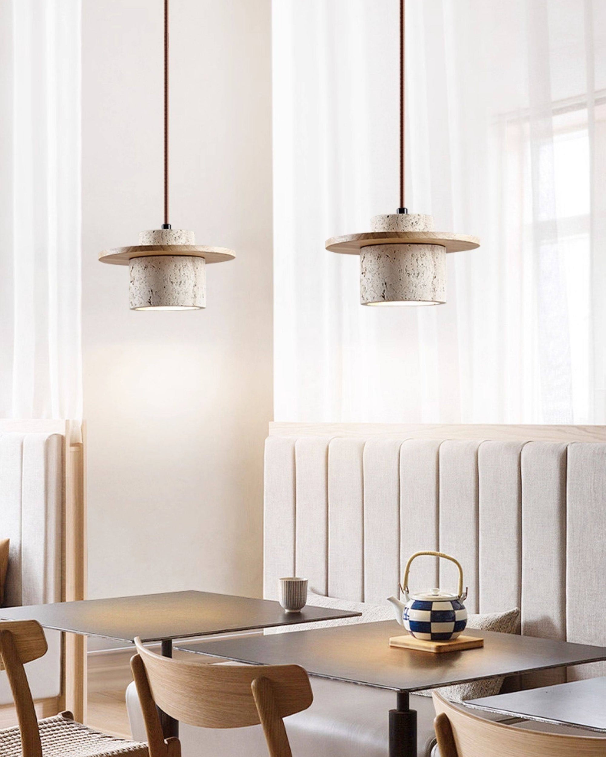 WOMO Travertine Wood Cylinder Pendant Light-WM3116