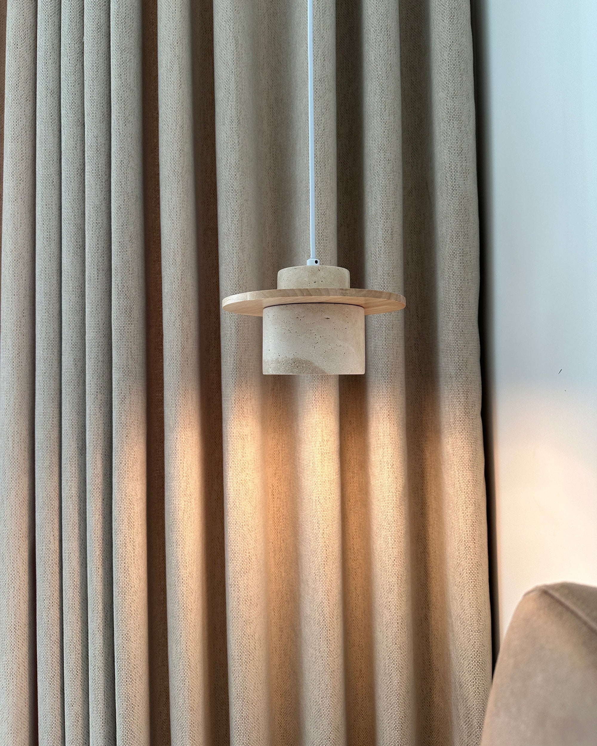 WOMO Travertine Wood Cylinder Pendant Light-WM3116