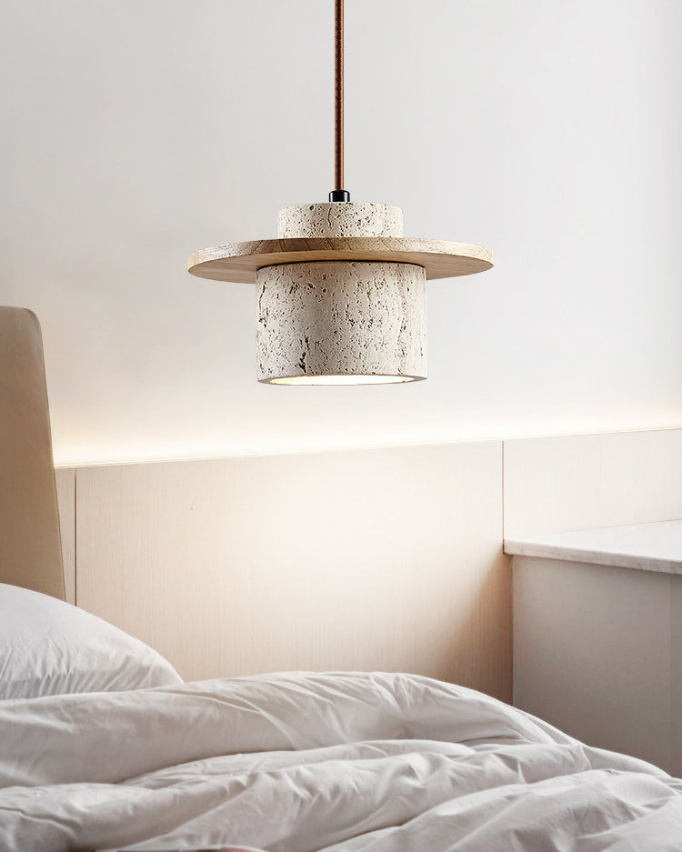 WOMO Travertine Wood Cylinder Pendant Light-WM3116