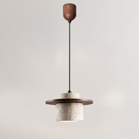 WOMO Travertine Wood Cylinder Pendant Light-WM3116
