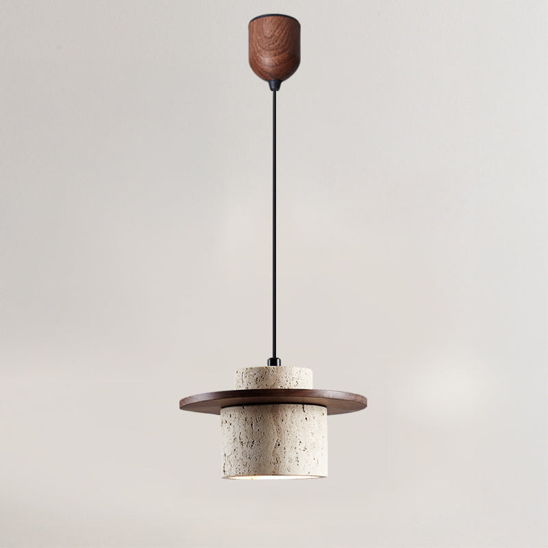 WOMO Travertine Wood Cylinder Pendant Light-WM3116
