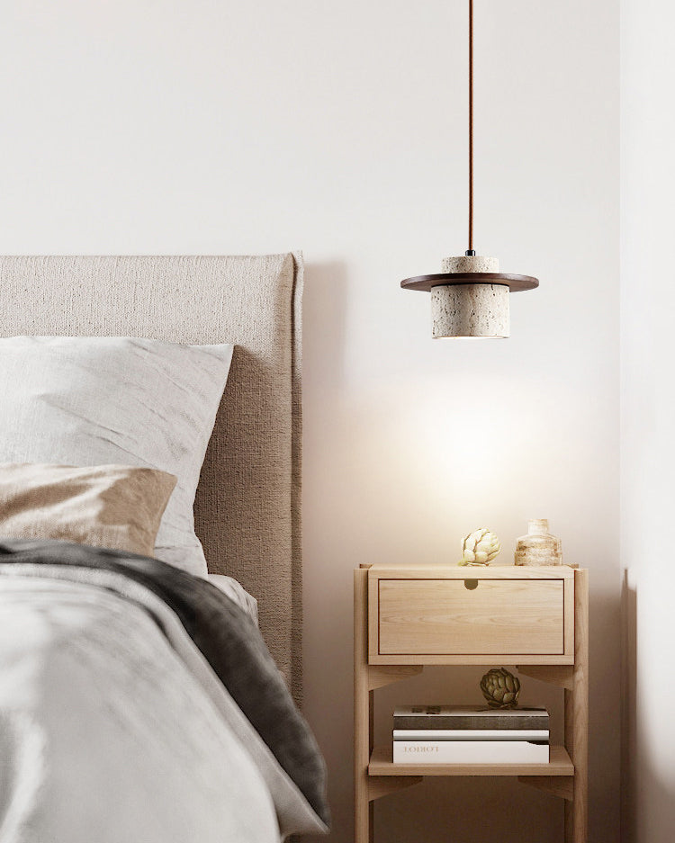 WOMO Travertine Wood Cylinder Pendant Light-WM3116
