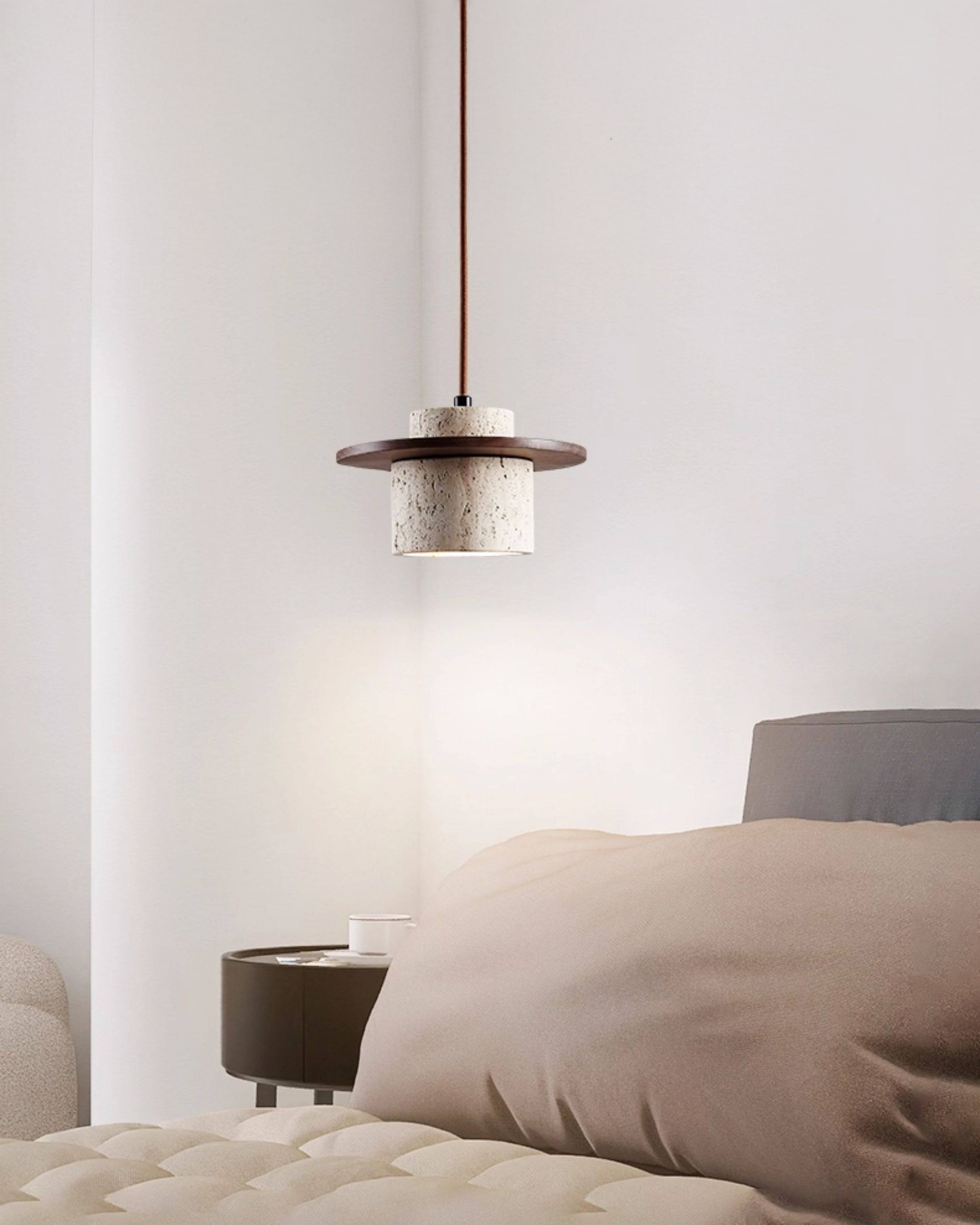WOMO Travertine Wood Cylinder Pendant Light-WM3116