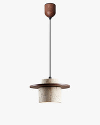 WOMO Travertine Wood Cylinder Pendant Light-WM3116
