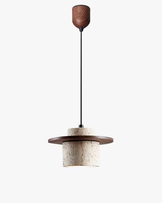 WOMO Travertine Wood Cylinder Pendant Light-WM3116