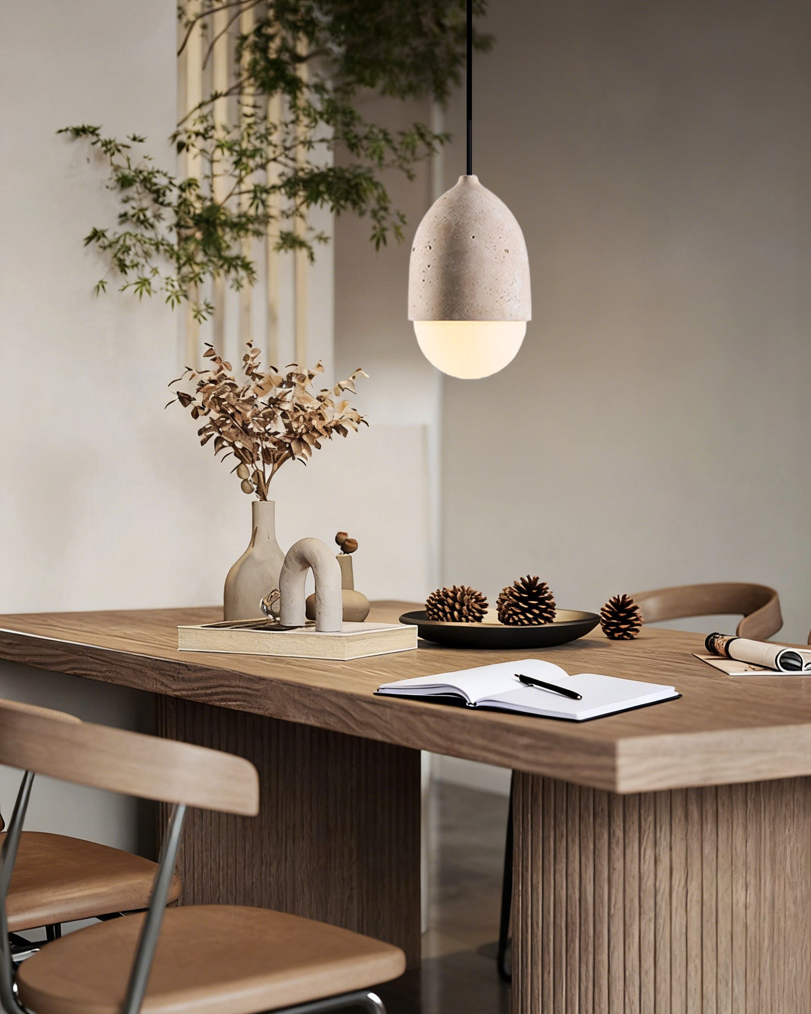 WOMO Natural Travertine Glass Oval Pendant Light - WM3123