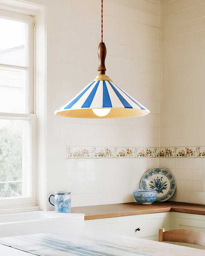 WOMO Striped Ceramic Cone Pendant Light-WM3170