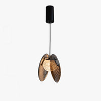 Modern pendant light with a unique design on a white background
