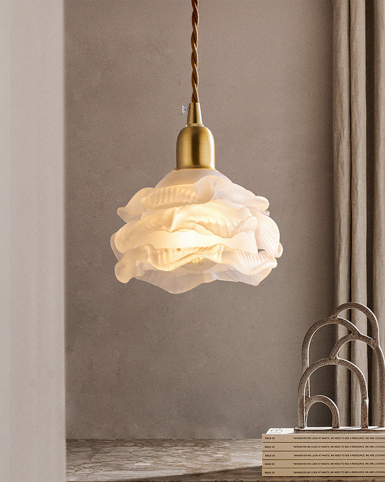 WOMO Cream White Glass Flower Pendant Light-WM3173