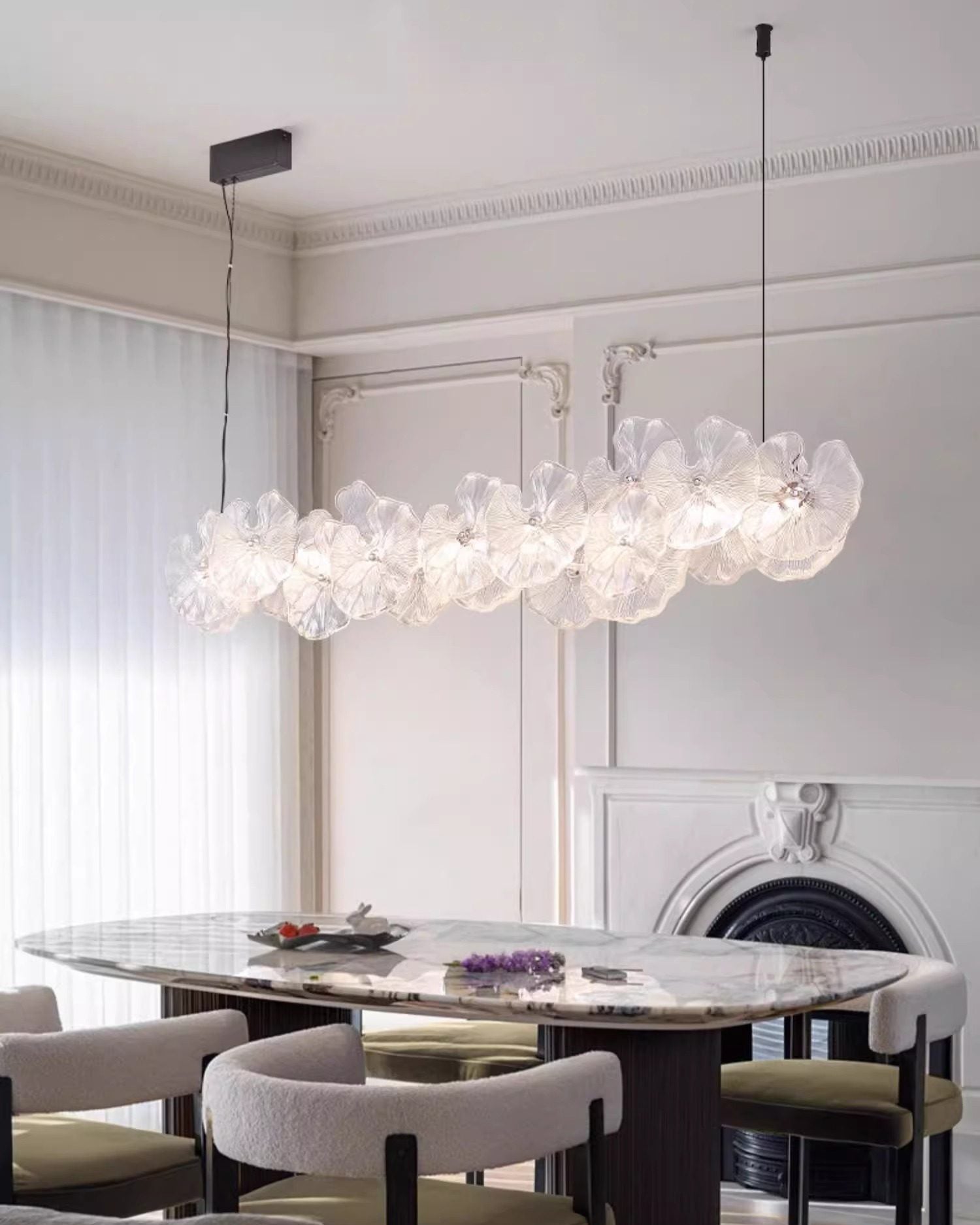 WOMO Lotus Leaf Textured Glass Linear Pendant Light-WM3182