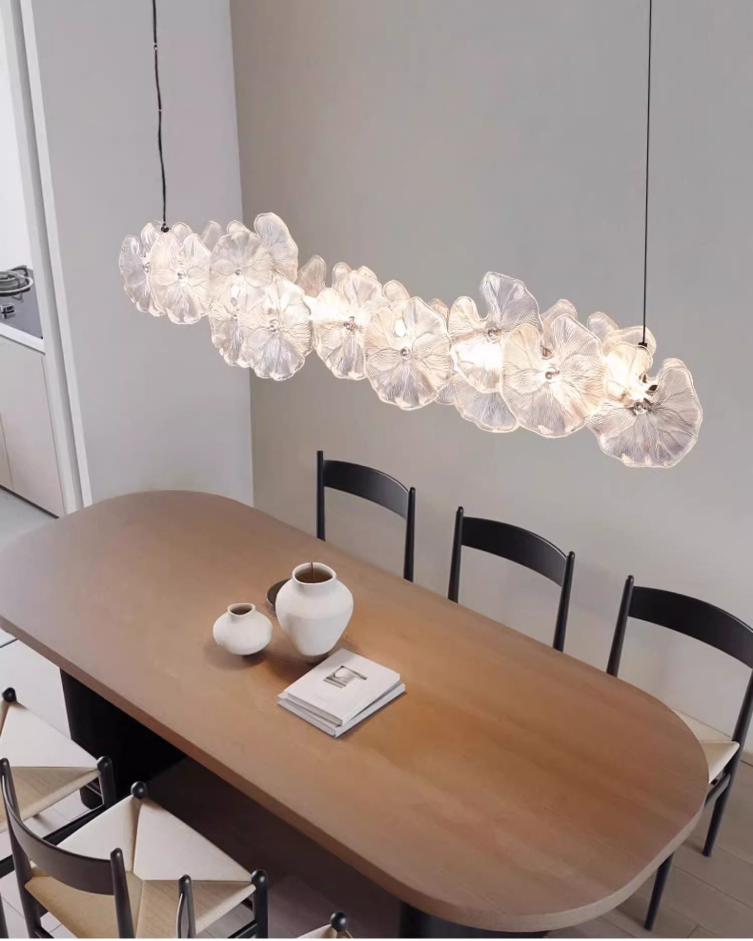 WOMO Lotus Leaf Textured Glass Linear Pendant Light-WM3182