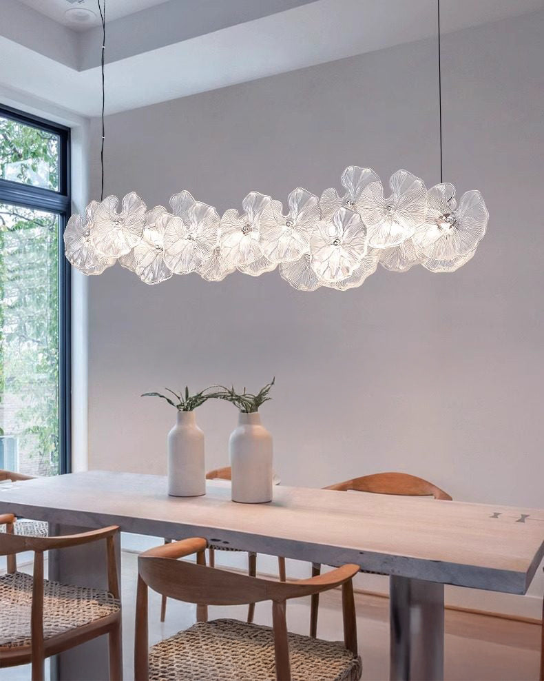 WOMO Lotus Leaf Textured Glass Linear Pendant Light-WM3182