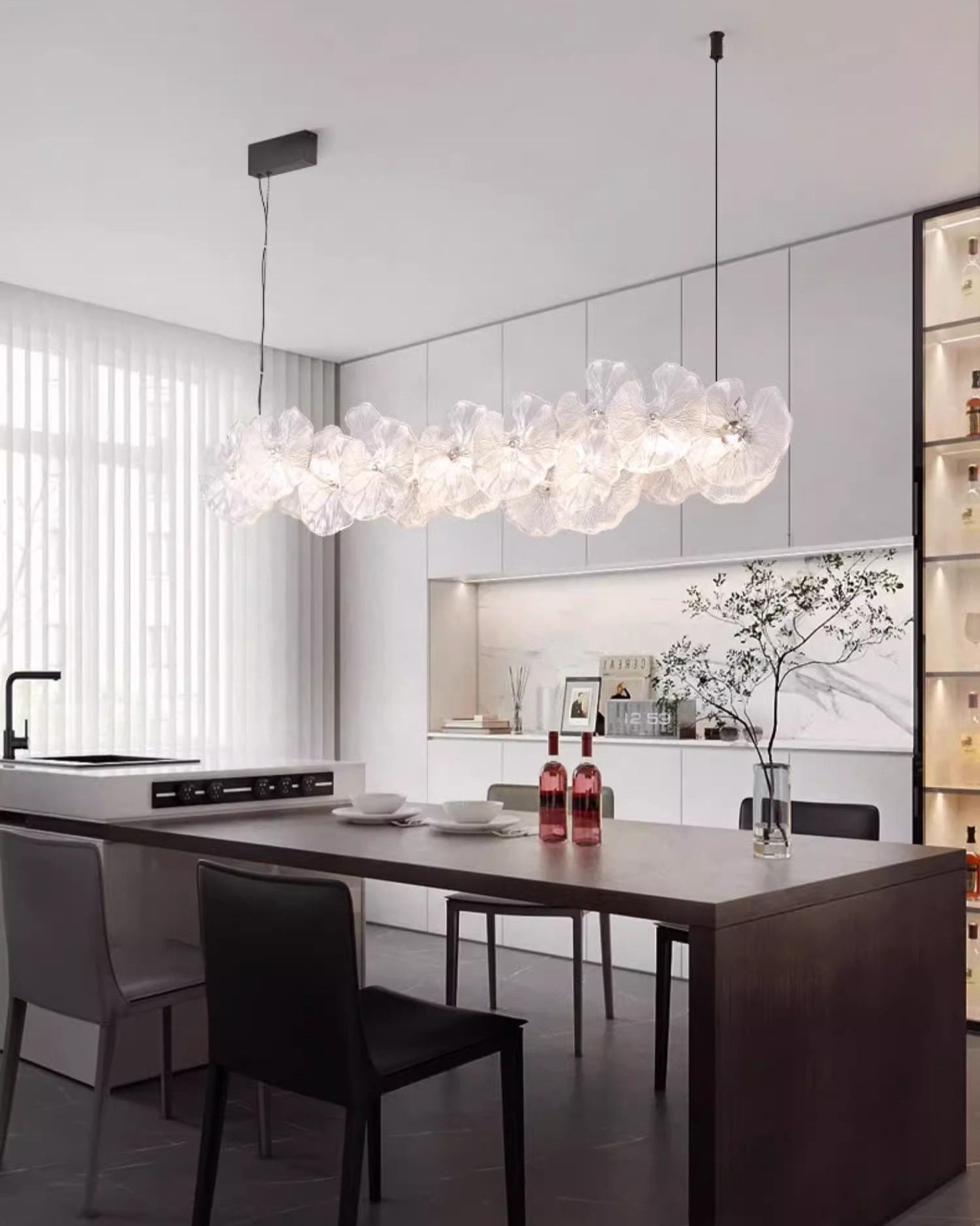 WOMO Lotus Leaf Textured Glass Linear Pendant Light-WM3182