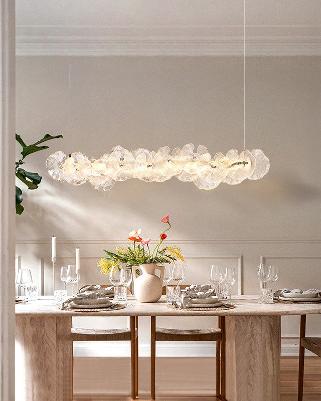 WOMO Lotus Leaf Textured Glass Linear Pendant Light-WM3182