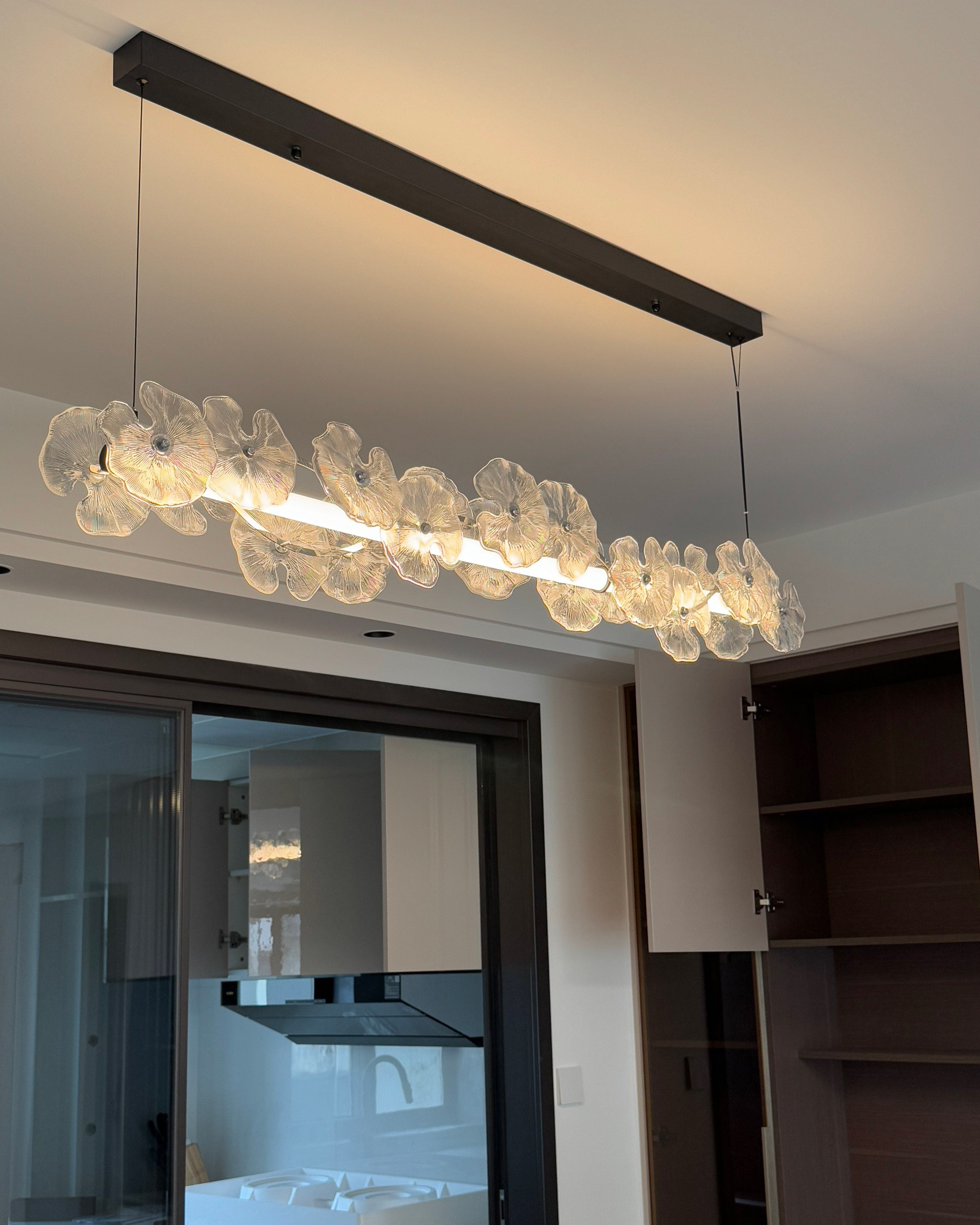 WOMO Lotus Leaf Textured Glass Linear Pendant Light-WM3182
