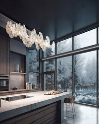 WOMO Lotus Leaf Textured Glass Linear Pendant Light-WM3182