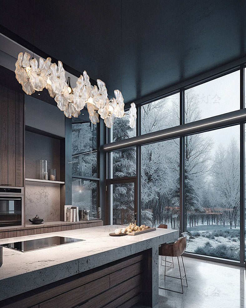 WOMO Lotus Leaf Textured Glass Linear Pendant Light-WM3182