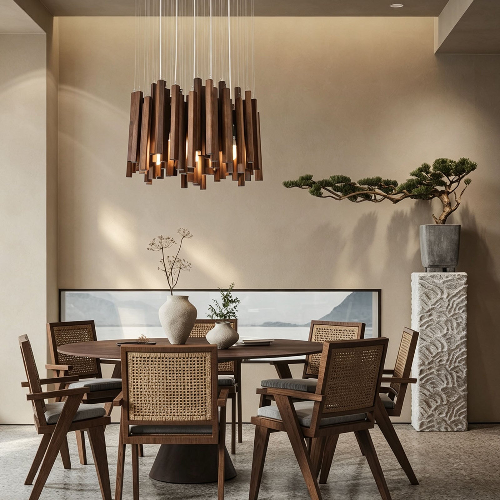 WOMO Modern Cascading Wood Rod Chandelier-WM3262