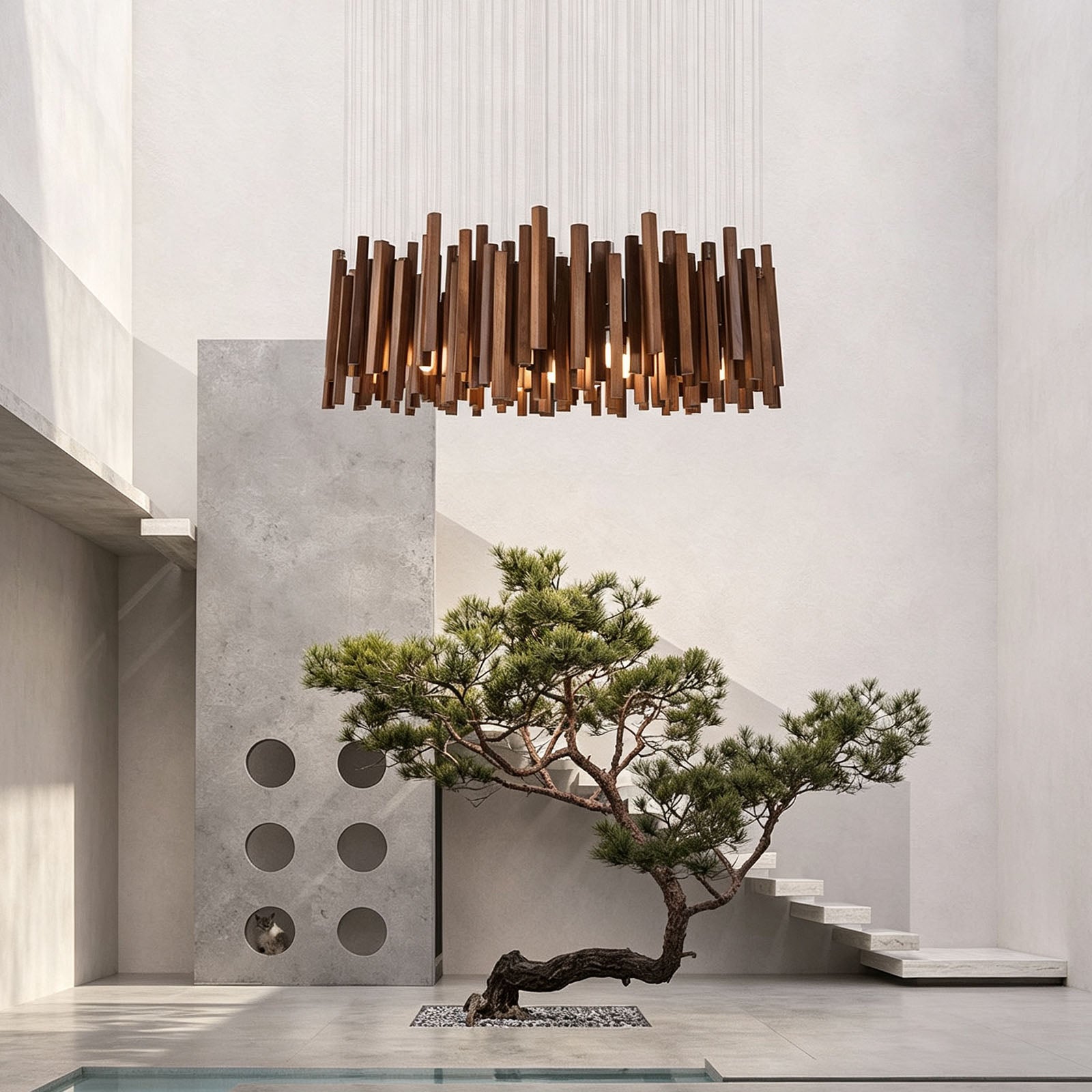 WOMO Modern Cascading Wood Rod Chandelier-WM3262