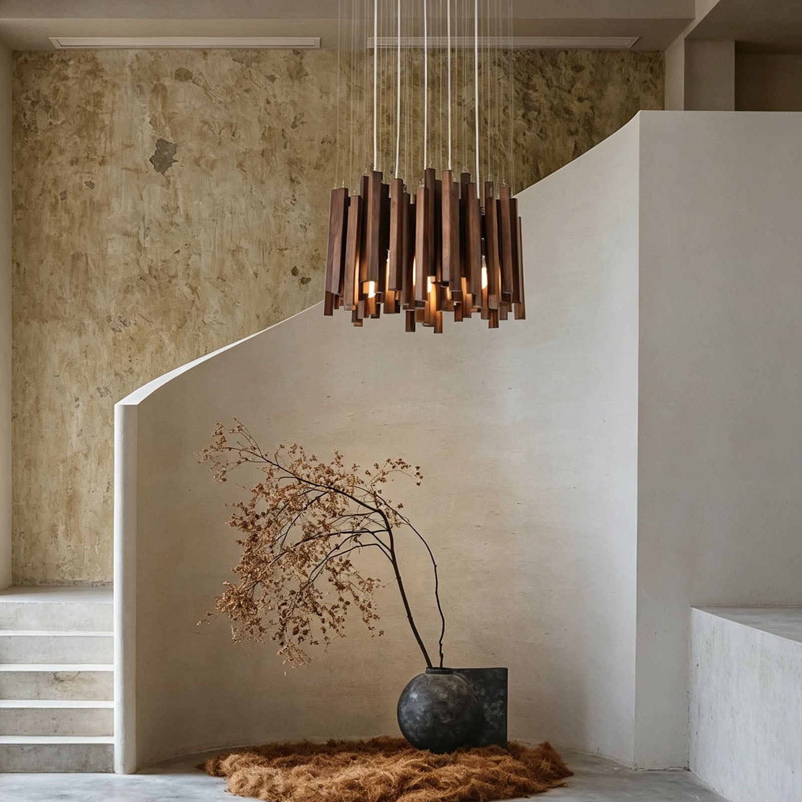 WOMO Modern Cascading Wood Rod Chandelier-WM3262