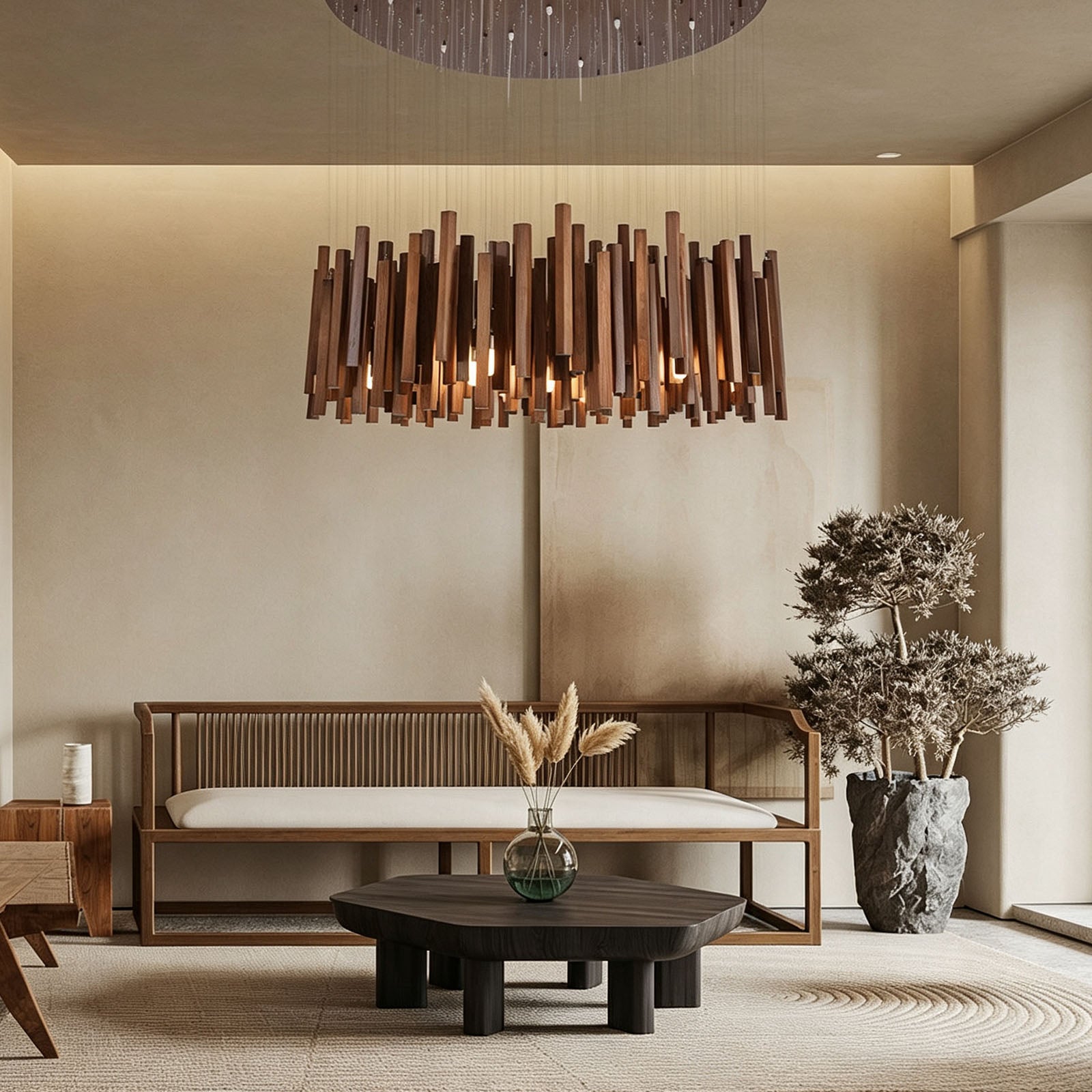 WOMO Modern Cascading Wood Rod Chandelier-WM3262