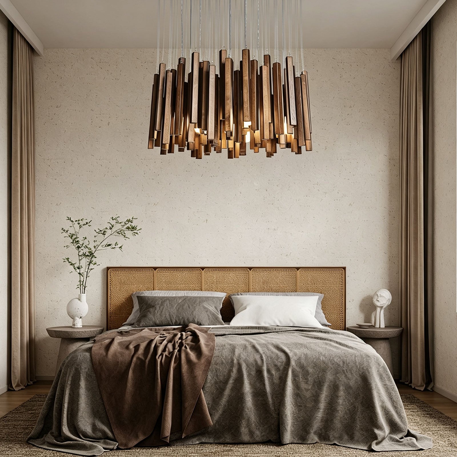 WOMO Modern Cascading Wood Rod Chandelier-WM3262