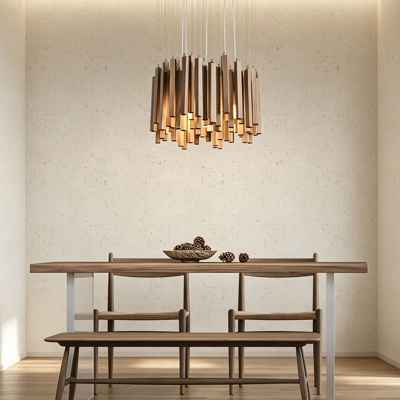 WOMO Modern Cascading Wood Rod Chandelier-WM3262