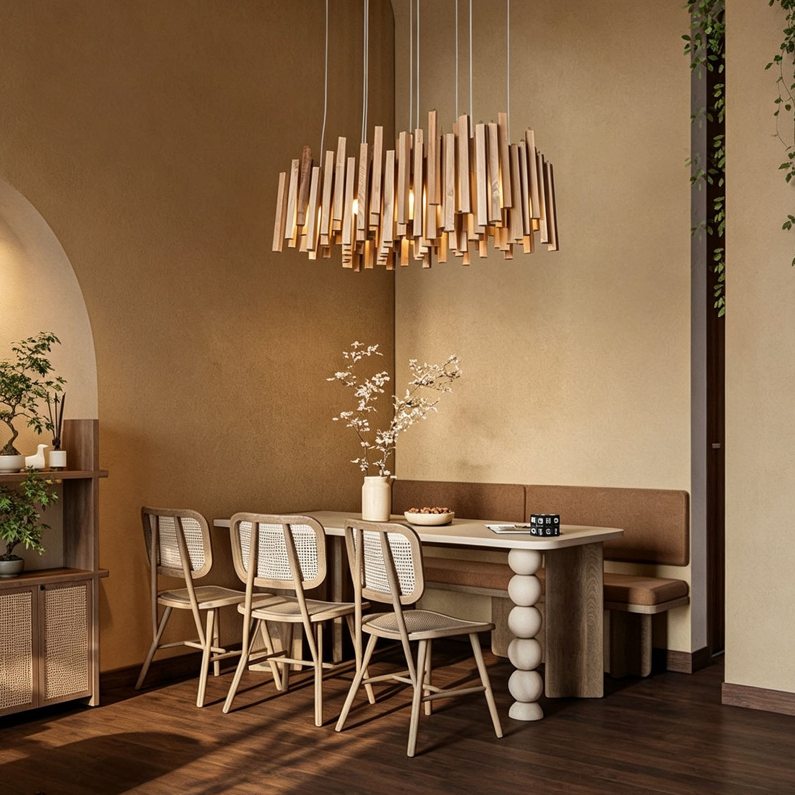 WOMO Modern Cascading Wood Rod Chandelier-WM3262