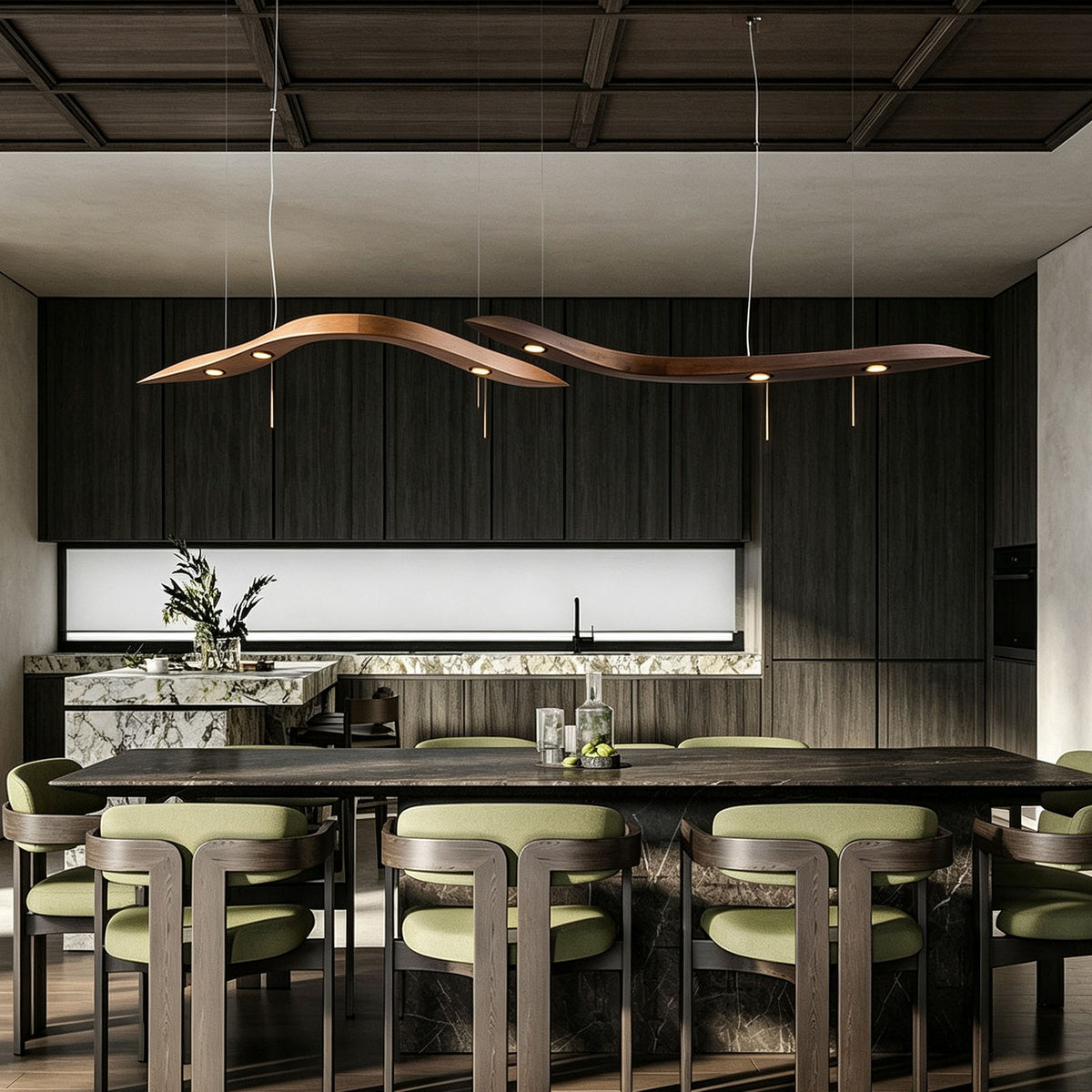 WOMO Wood Wave Linear Pendant Light-WM3264