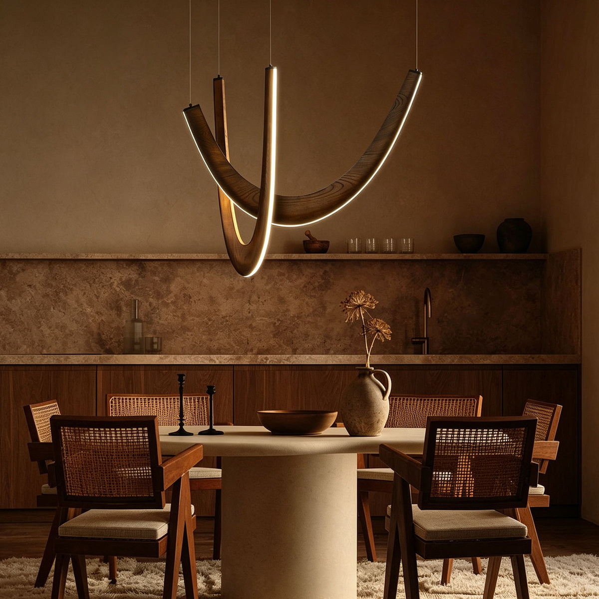 WOMO Modern Wood U‑Shaped Chandelier-WM3265