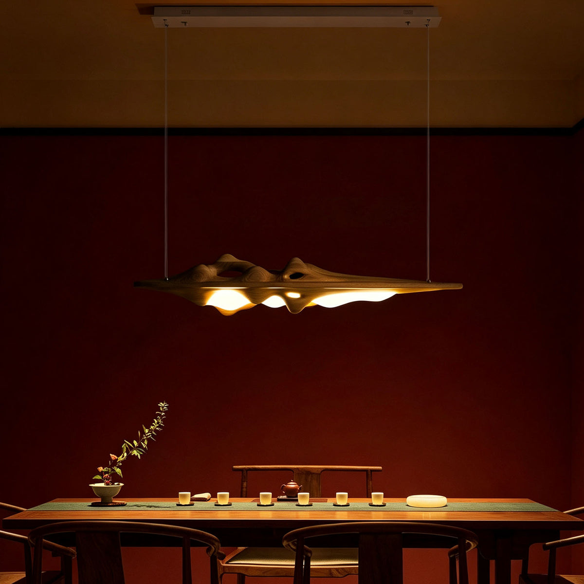 WOMO Mountain‑Shaped Wood Linear Pendant Light-WM3269