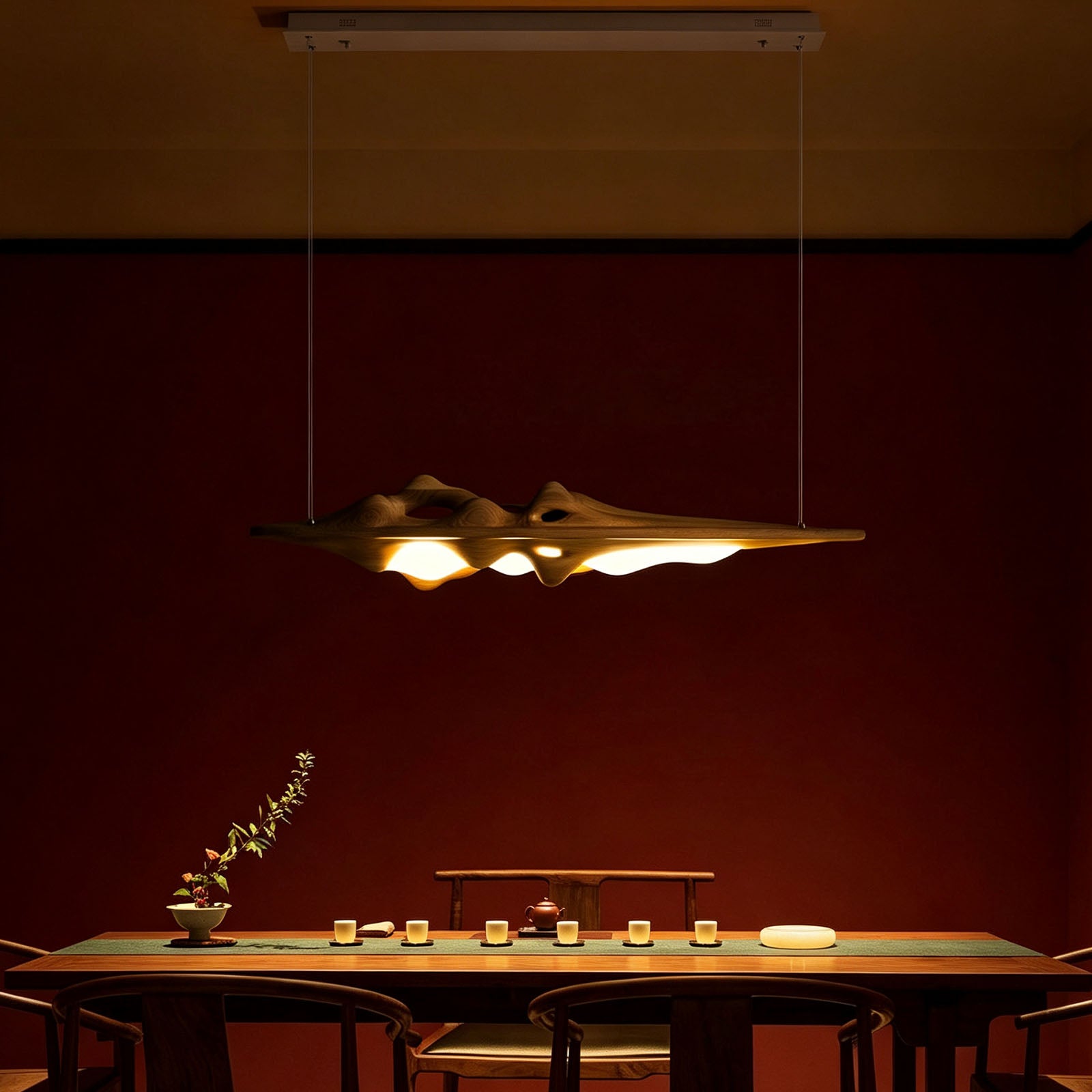 WOMO Mountain‑Shaped Wood Linear Pendant Light-WM3269