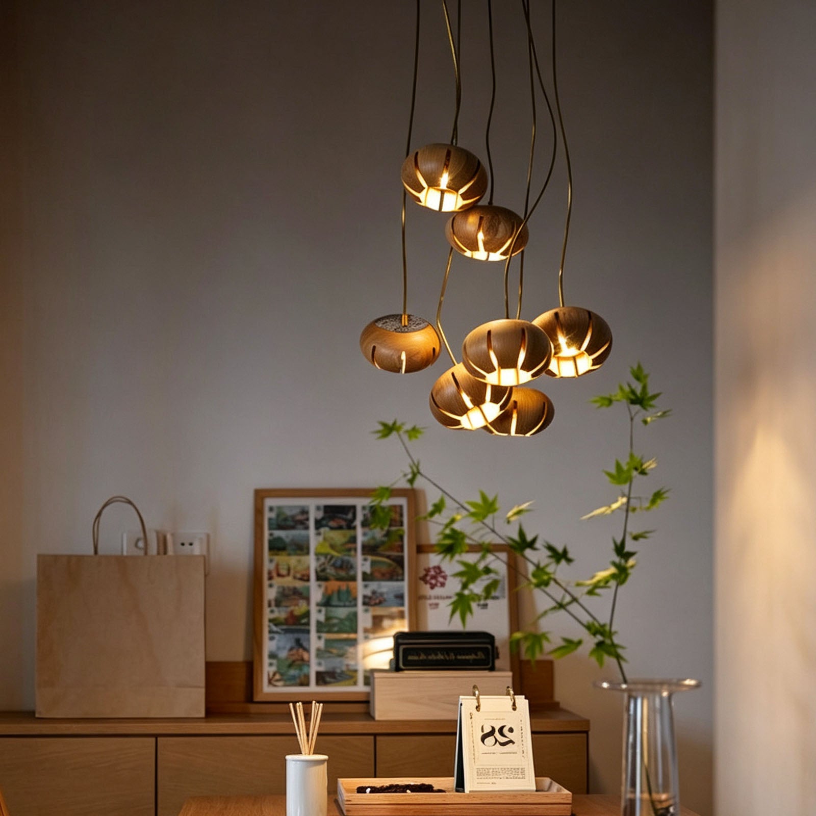 WOMO Cluster Multi‑Light Wood Chandelier-WM3271
