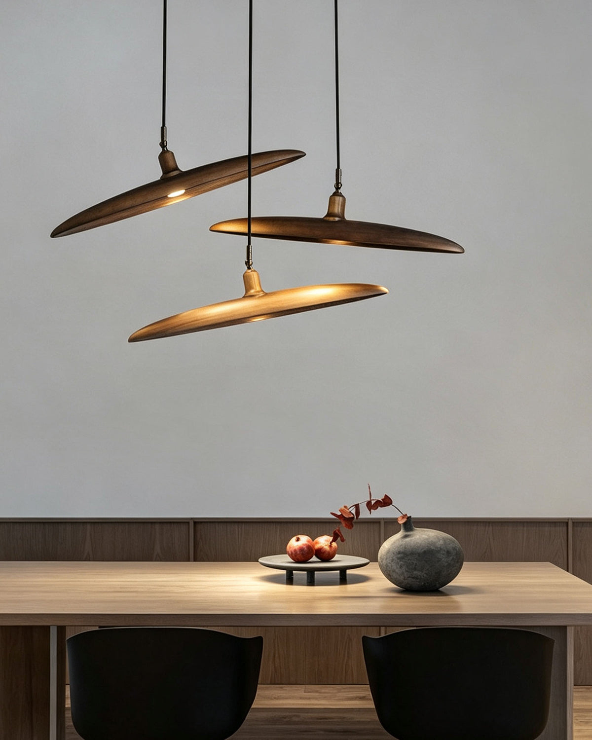 WOMO Adjustable Disc‑Shaped Wood Chandelier-WM3272