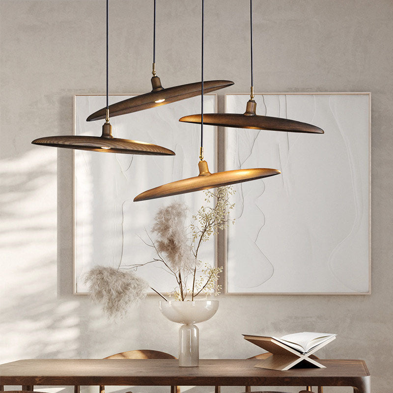 WOMO Adjustable Disc‑Shaped Wood Chandelier-WM3272