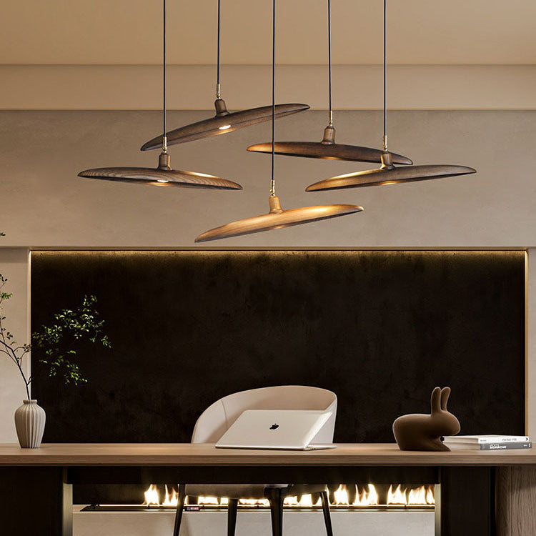 WOMO Adjustable Disc‑Shaped Wood Chandelier-WM3272