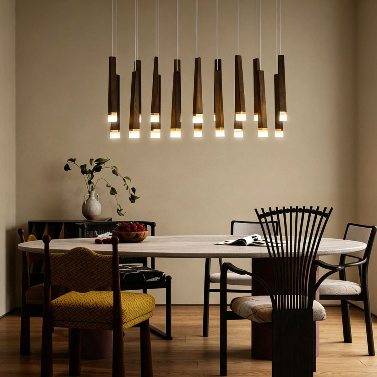 WOMO Cascading Multi‑Light Solid Wood Chandelier-WM3276