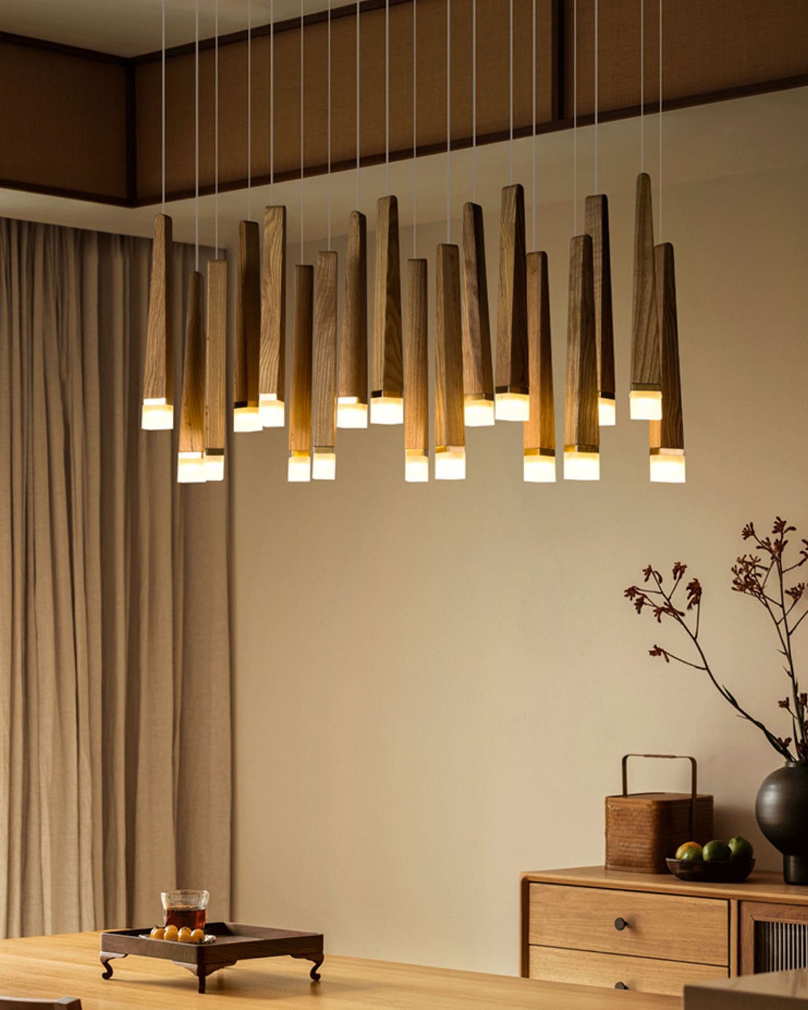 WOMO Cascading Multi‑Light Solid Wood Chandelier-WM3276