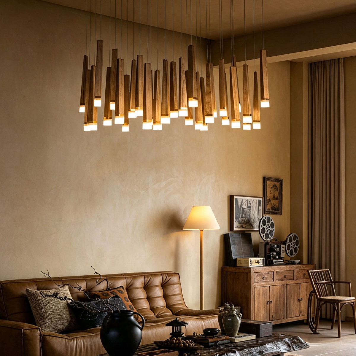 WOMO Cascading Multi‑Light Solid Wood Chandelier-WM3276
