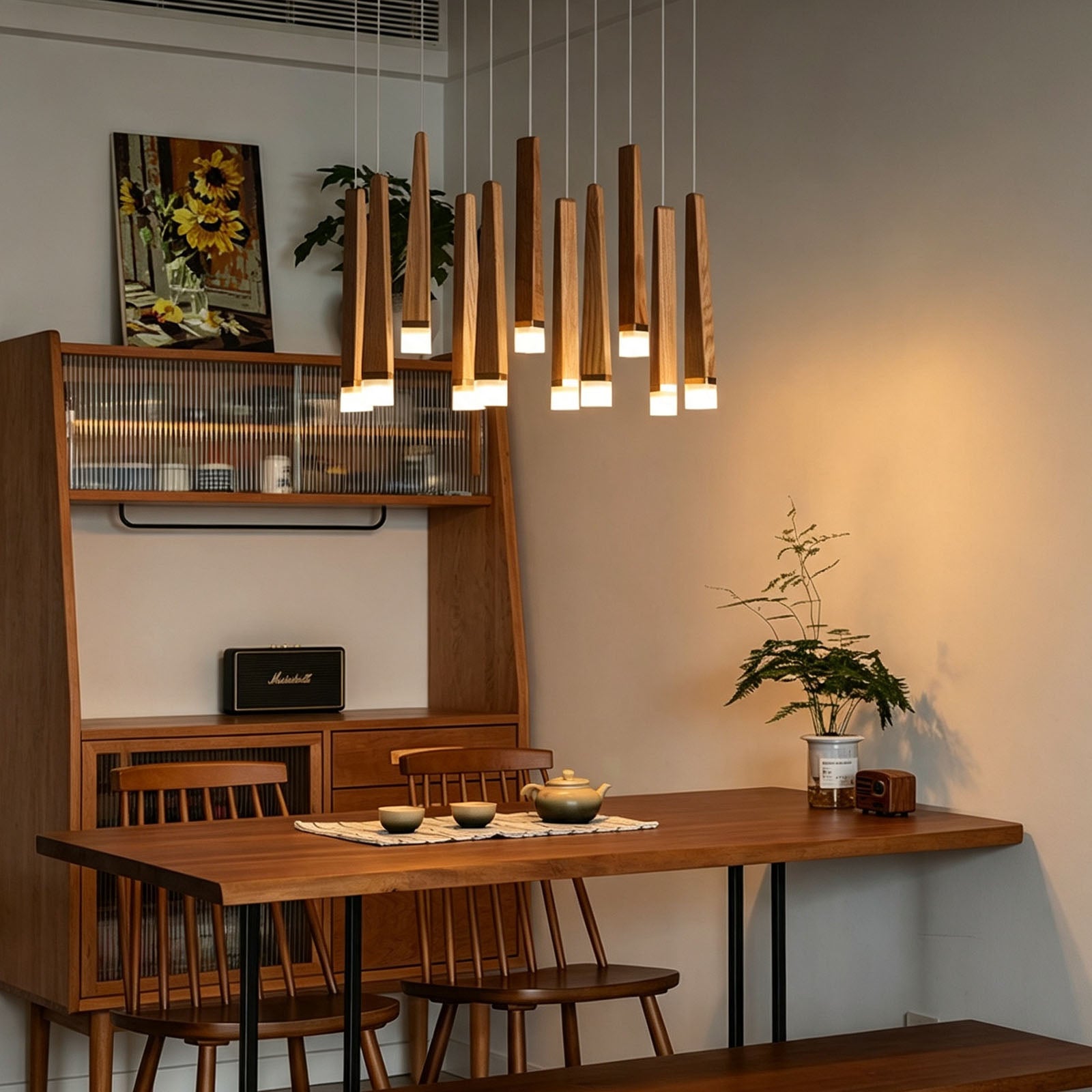 WOMO Cascading Multi‑Light Solid Wood Chandelier-WM3276