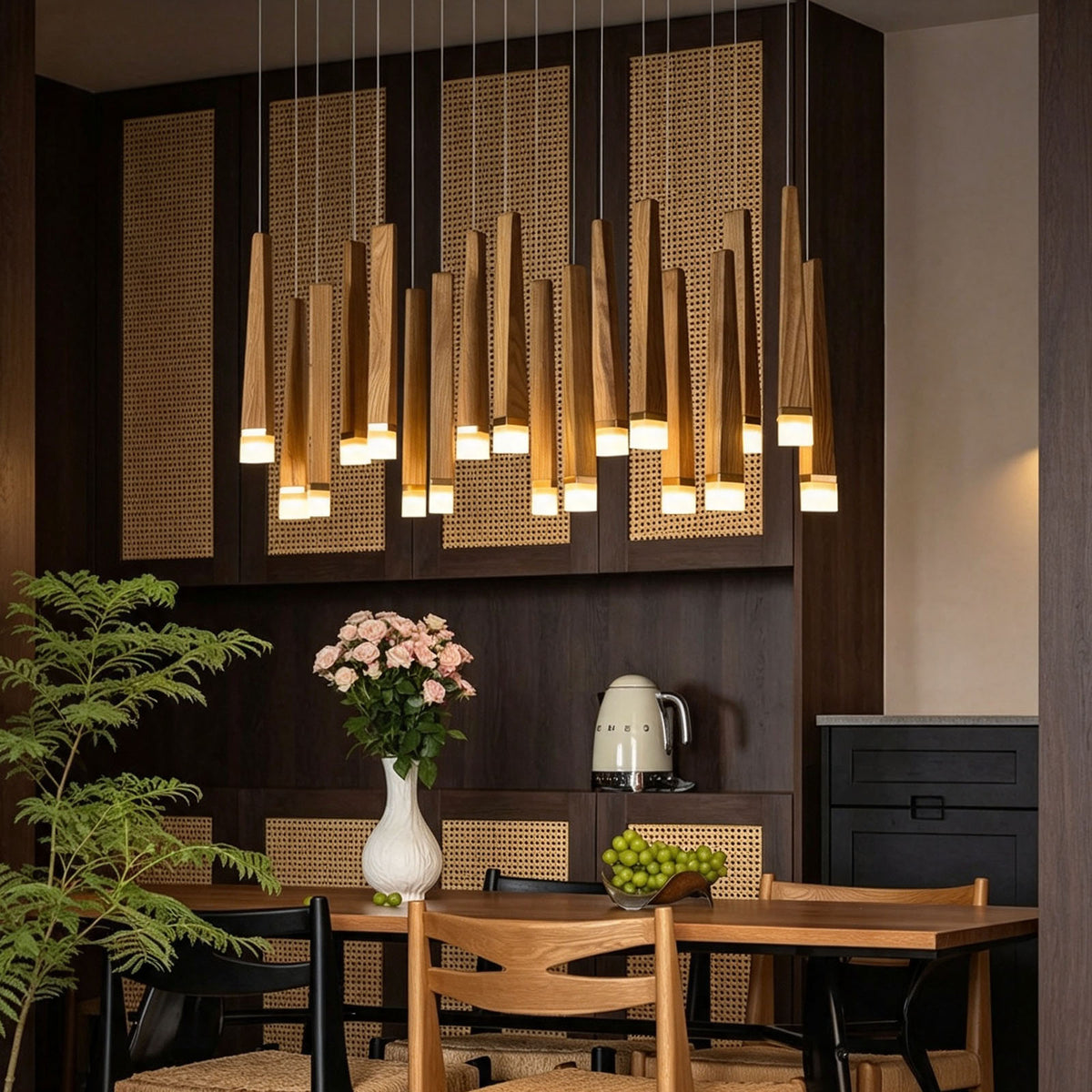 WOMO Cascading Multi‑Light Solid Wood Chandelier-WM3276