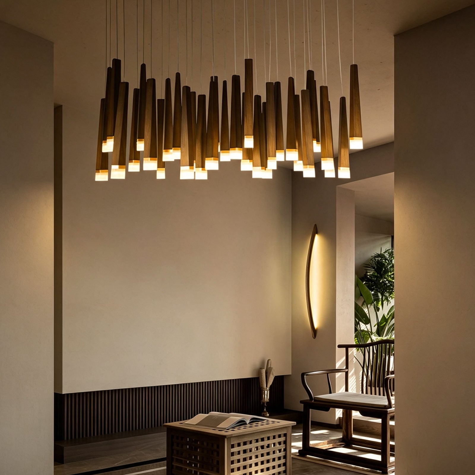 WOMO Cascading Multi‑Light Solid Wood Chandelier-WM3276